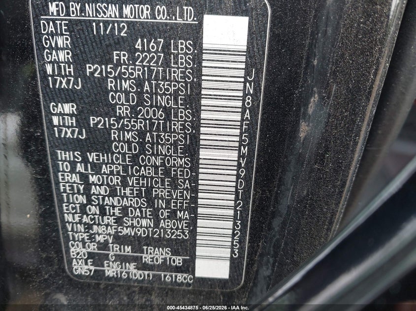 2013 Nissan Juke Sl VIN: JN8AF5MV9DT213253 Lot: 45434875