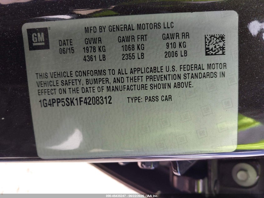 2015 Buick Verano VIN: 1G4PP5SK1F4208312 Lot: 45435247