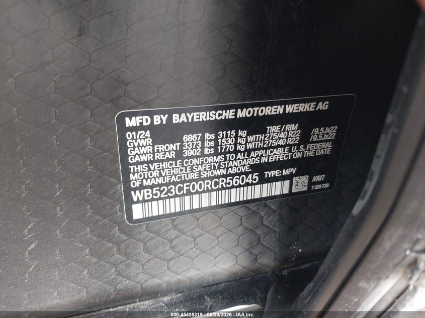 2024 BMW Ix xDrive50 VIN: WB523CF00RCR56045 Lot: 45435319