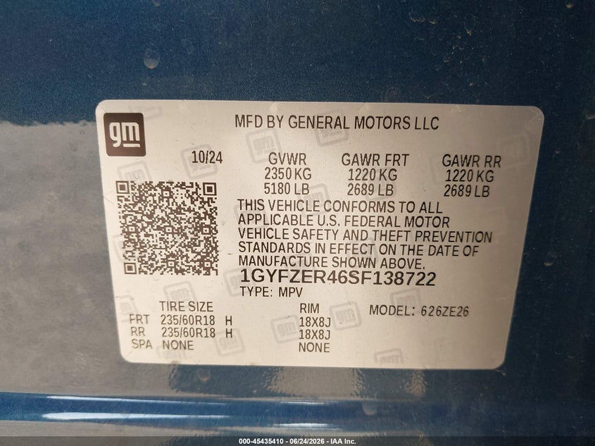 2025 Cadillac Xt4 Fwd Sport VIN: 1GYFZER46SF138722 Lot: 45435410