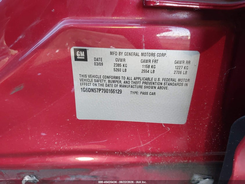 2009 Cadillac Cts-V VIN: 1G6DN57P790166129 Lot: 45435436