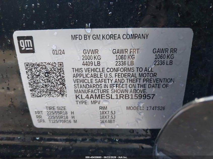 BUICK ENCORE GX 2024 VIN KL4AMESL1RB159957
