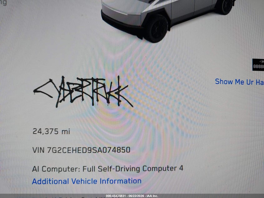 2025 Tesla Cybertruck All-Wheel Drive VIN: 7G2CEHED9SA074850 Lot: 45435831