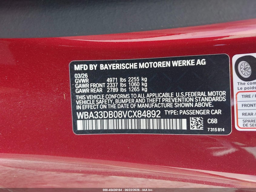 VIN WBA33DB08VCX84892 2027 BMW 430I