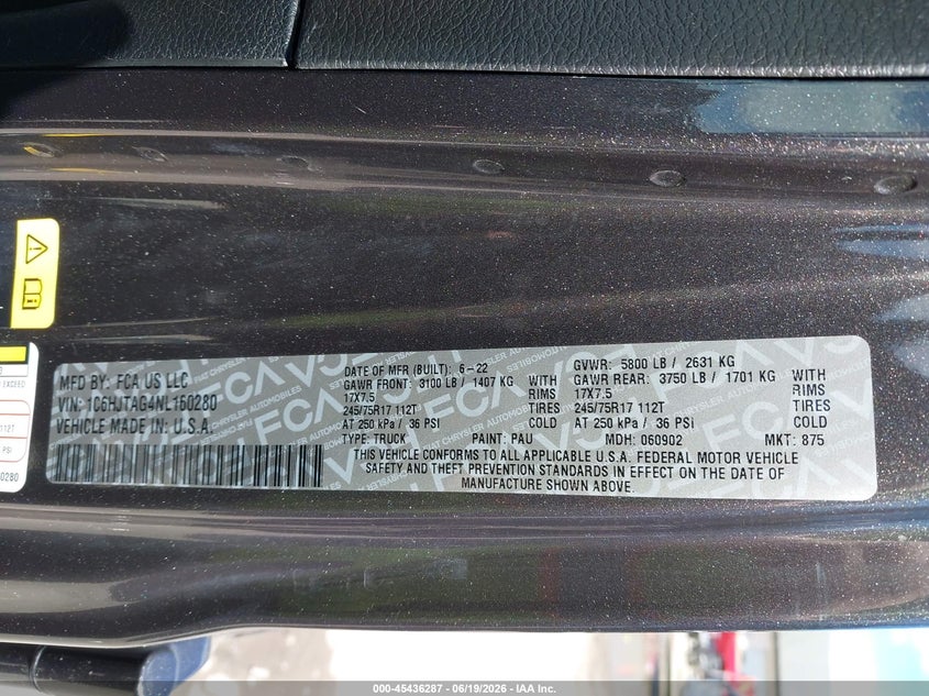 2022 Jeep Gladiator Sport S 4X4 VIN: 1C6HJTAG4NL160280 Lot: 45436287