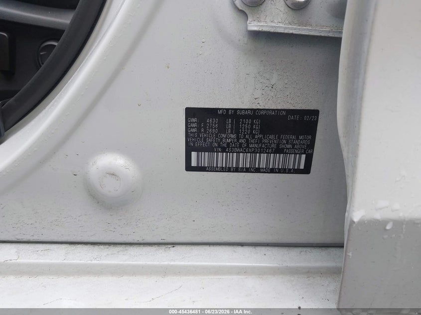 2023 Subaru Legacy Premium VIN: 4S3BWAC6XP3012467 Lot: 45436481