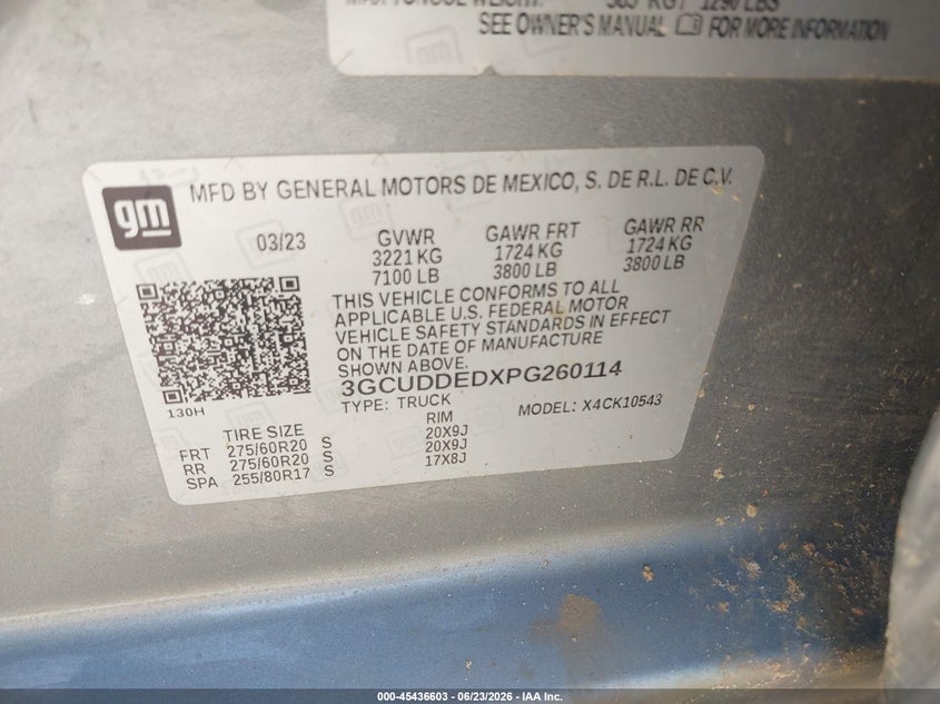CHEVROLET SILVERADO 1500 2023 VIN 3GCUDDEDXPG260114