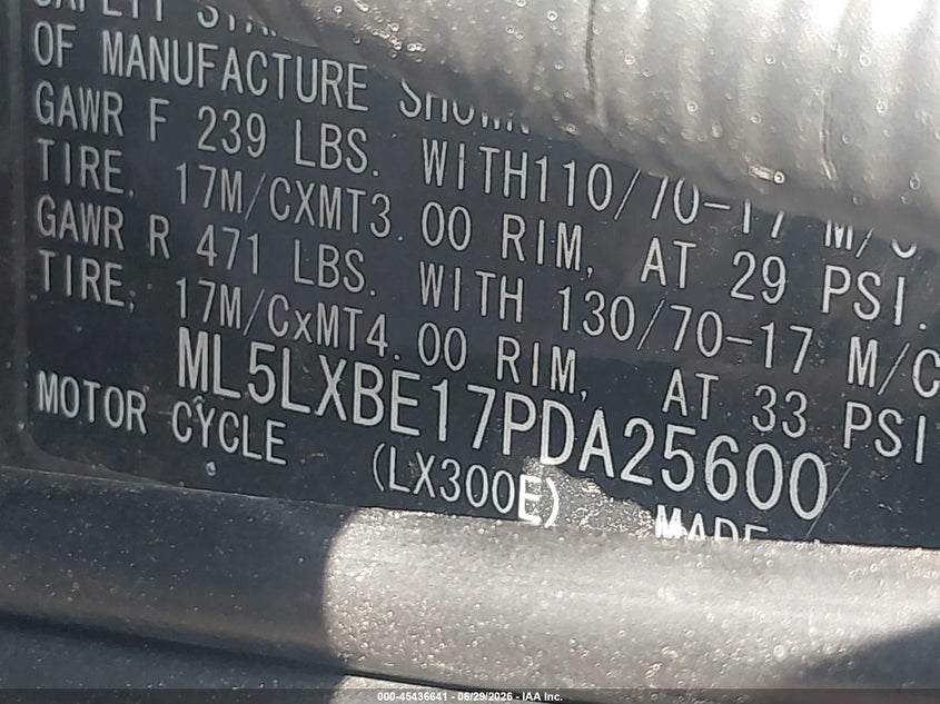 2023 Kawasaki Klx300 E VIN: ML5LXBE17PDA25600 Lot: 45436641