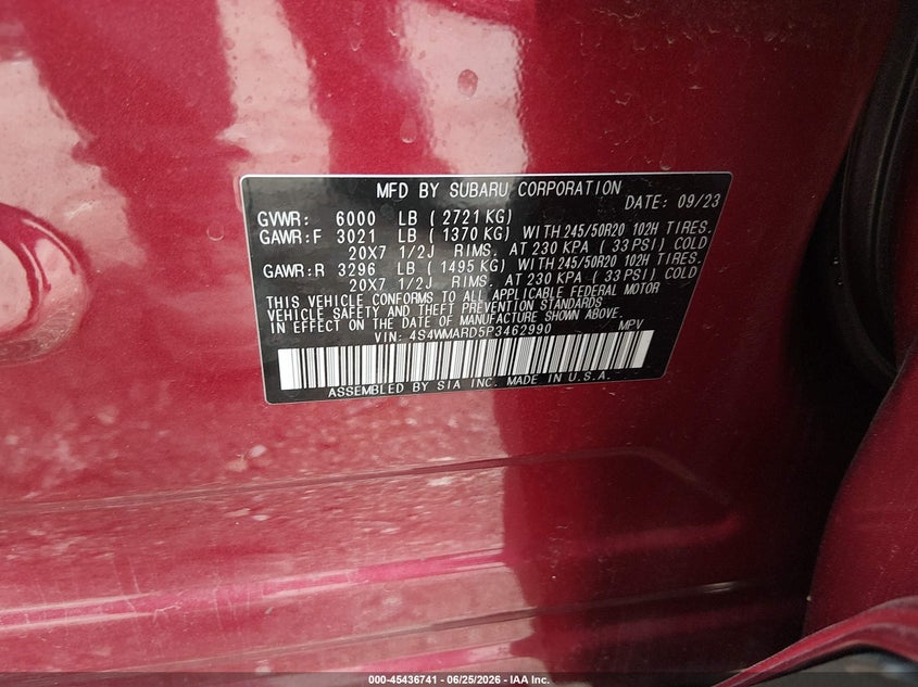 2023 Subaru Ascent Limited 8-Passenger VIN: 4S4WMARD5P3462990 Lot: 45436741