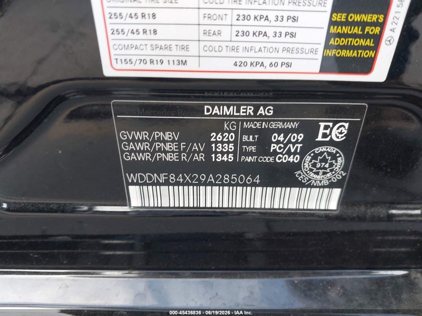 2009 Mercedes-Benz S 450 4Matic VIN: WDDNF84X29A285064 Lot: 45436836