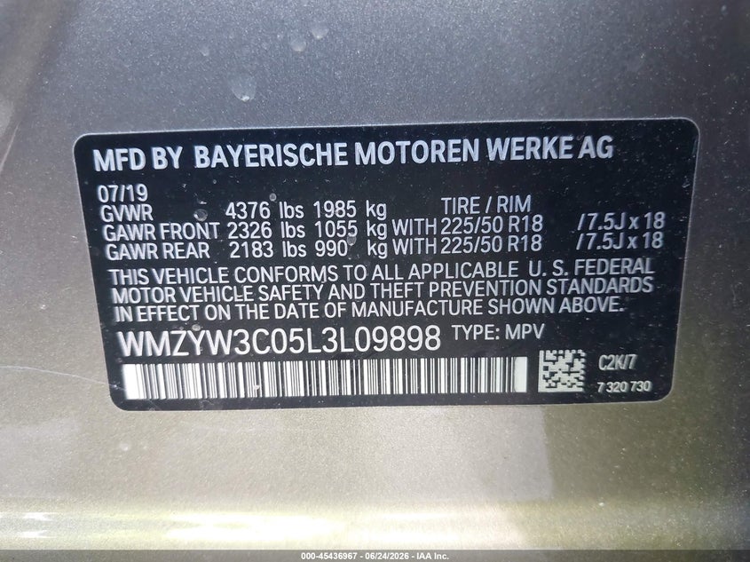2020 Mini Countryman Cooper VIN: WMZYW3C05L3L09898 Lot: 45436967