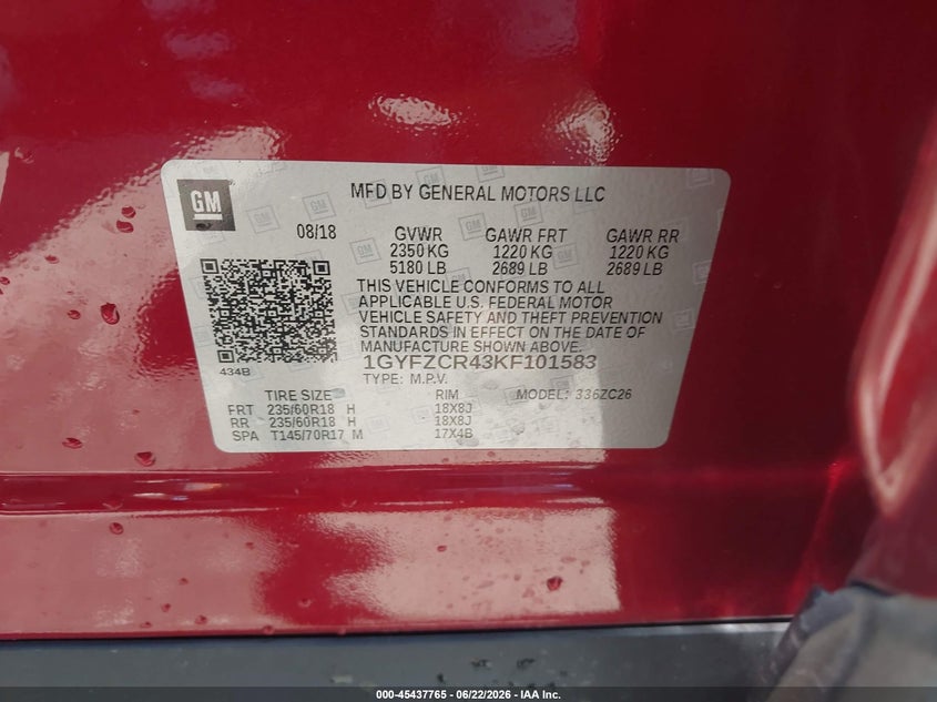 2019 Cadillac Xt4 Premium Luxury VIN: 1GYFZCR43KF101583 Lot: 45437765