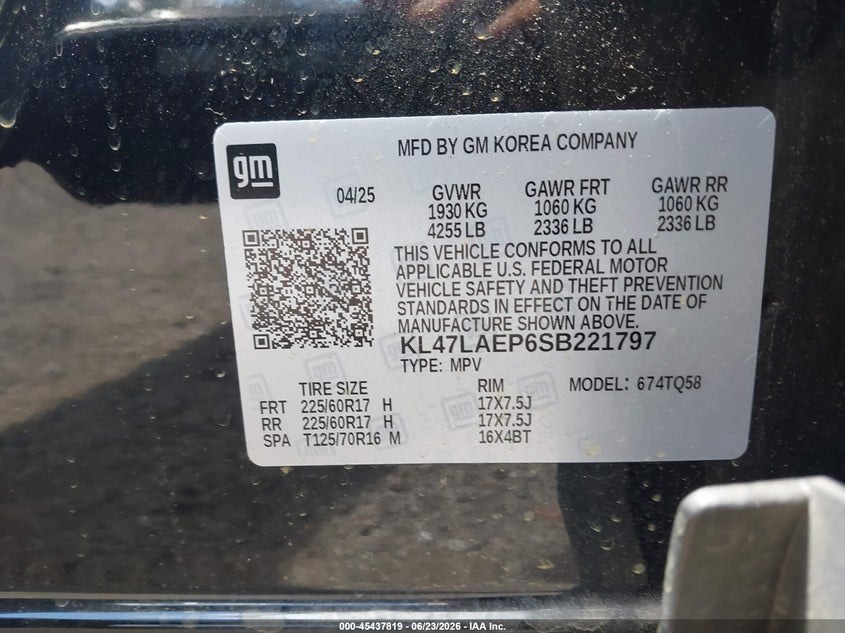2025 Buick Envista Preferred Fwd VIN: KL47LAEP6SB221797 Lot: 45437819