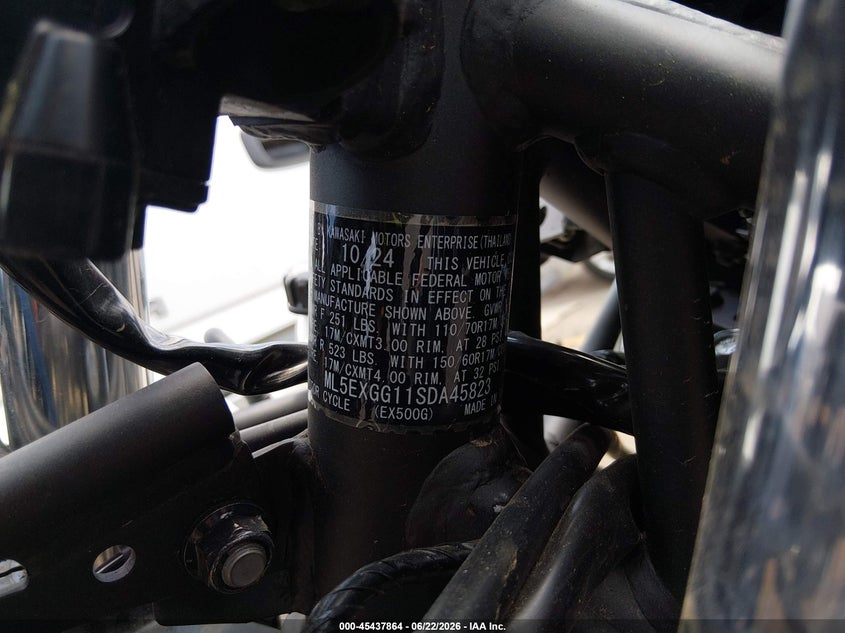 2025 Kawasaki Ex500 VIN: ML5EXGG11SDA45823 Lot: 45437864
