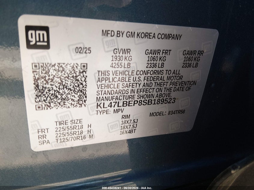 2025 Buick Envista Sport Touring Fwd VIN: KL47LBEP8SB189523 Lot: 45438241