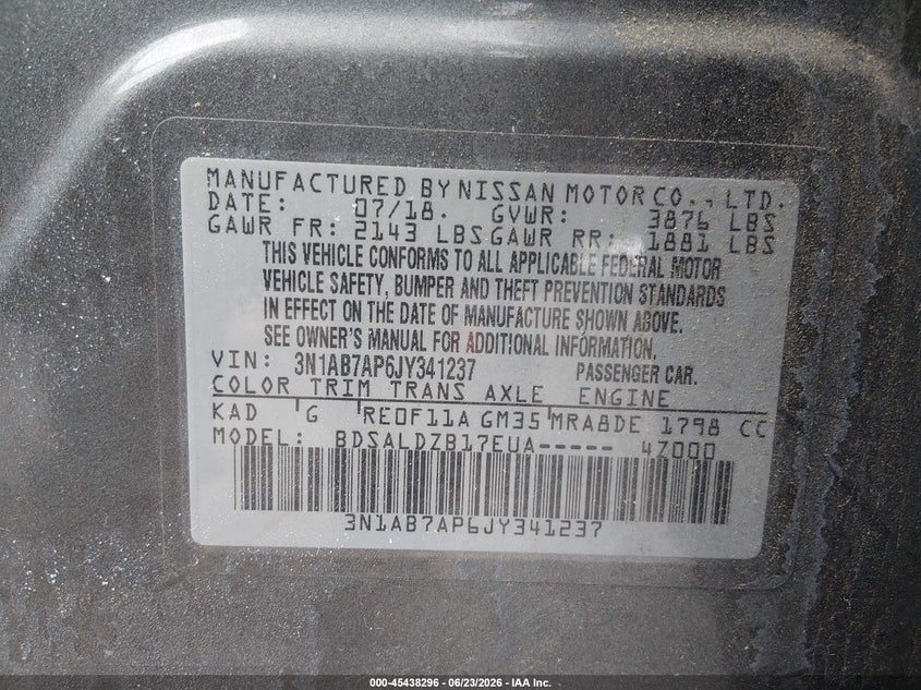 2018 NISSAN SENTRA SEDAN 1.8L I-4 DOHC, VVT, 124HP