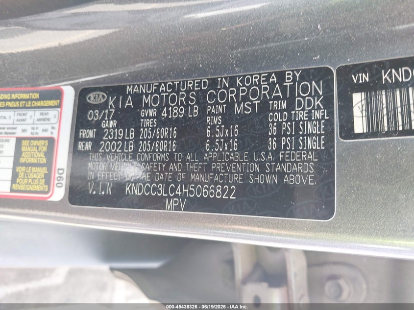 VIN KNDCC3LC4H5066822 2017 KIA NIRO EX