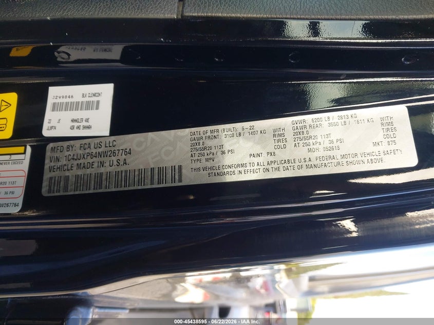 2022 Jeep Wrangler 4Xe Unlimited Sahara 4X4 VIN: 1C4JJXP64NW267764 Lot: 45438595