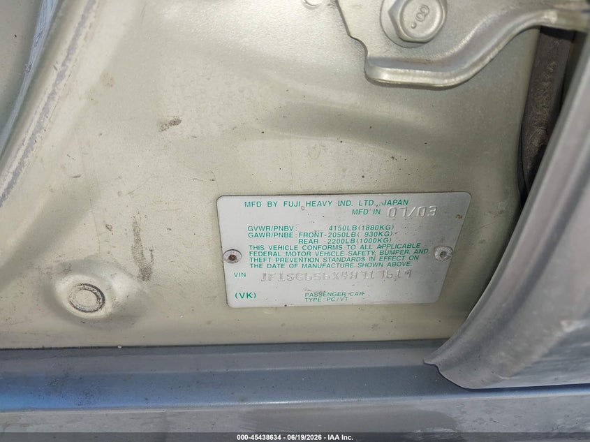 2004 SUBARU FORESTER SPORT UTILITY VEHICLE 2.5L H-4 165HP