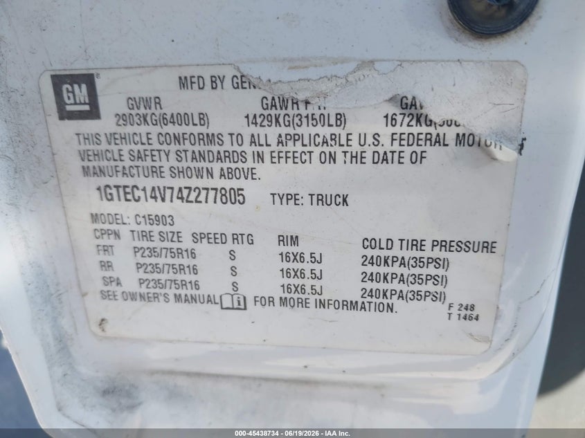 2004 GMC SIERRA TRUCK 4.8L V-8 285HP