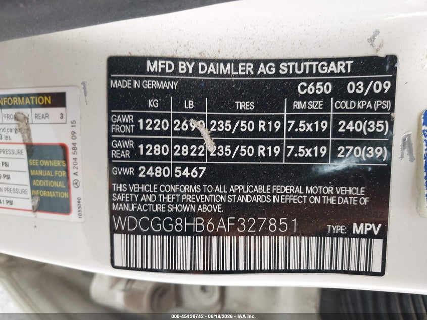 2010 Mercedes-Benz Glk 350 4Matic VIN: WDCGG8HB6AF327851 Lot: 45438742