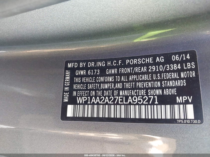2014 Porsche Cayenne Platinum Edition VIN: WP1AA2A27ELA95271 Lot: 45438765
