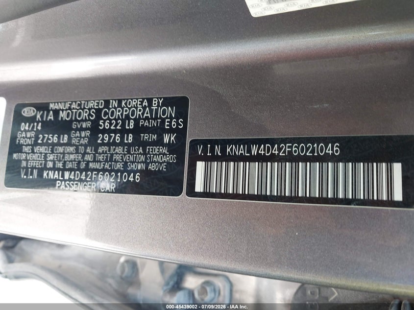 2015 Kia K900 Luxury VIN: KNALW4D42F6021046 Lot: 45439002