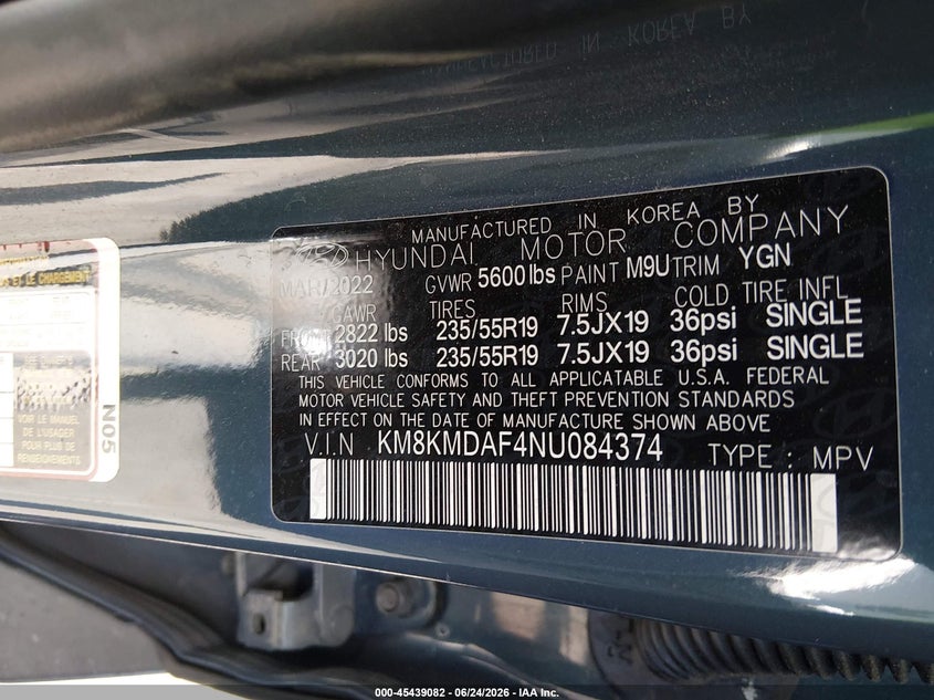 2022 Hyundai Ioniq 5 Se VIN: KM8KMDAF4NU084374 Lot: 45439082