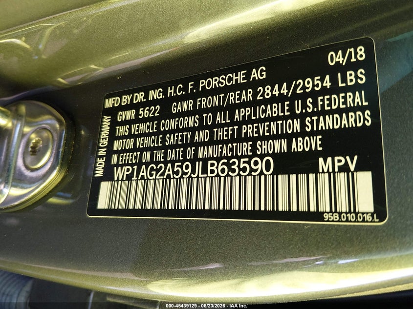 2018 Porsche Macan Gts VIN: WP1AG2A59JLB63590 Lot: 45439129