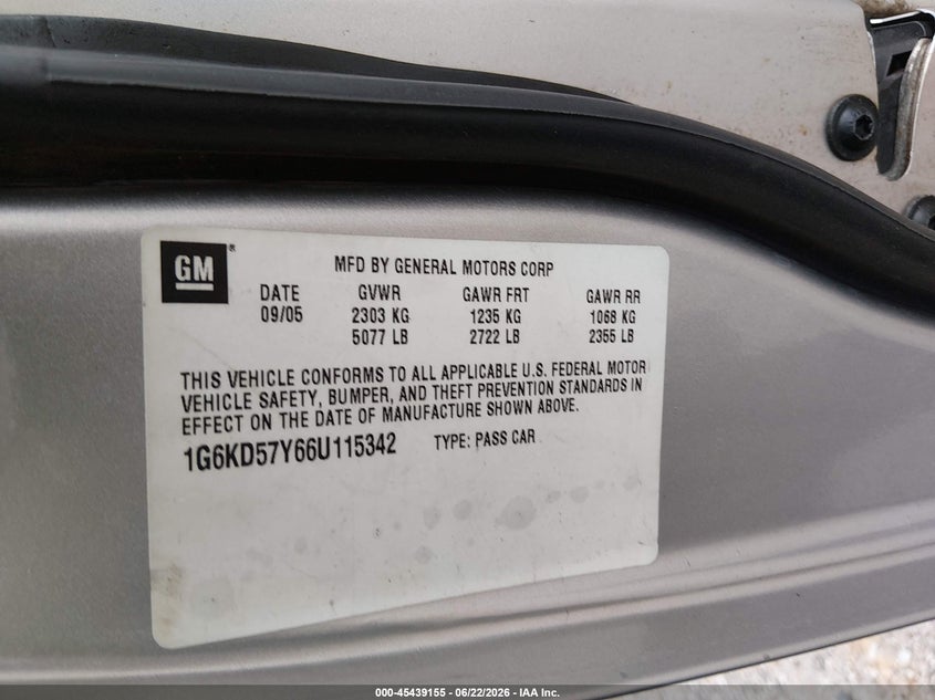 2006 Cadillac Dts 1Sb VIN: 1G6KD57Y66U115342 Lot: 45439155