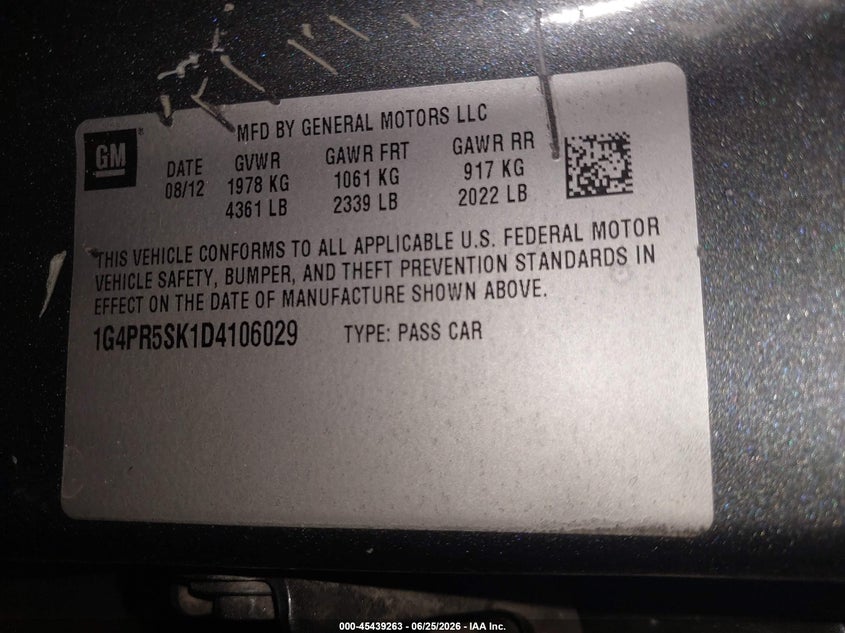 2013 Buick Verano Convenience Group VIN: 1G4PR5SK1D4106029 Lot: 45439263