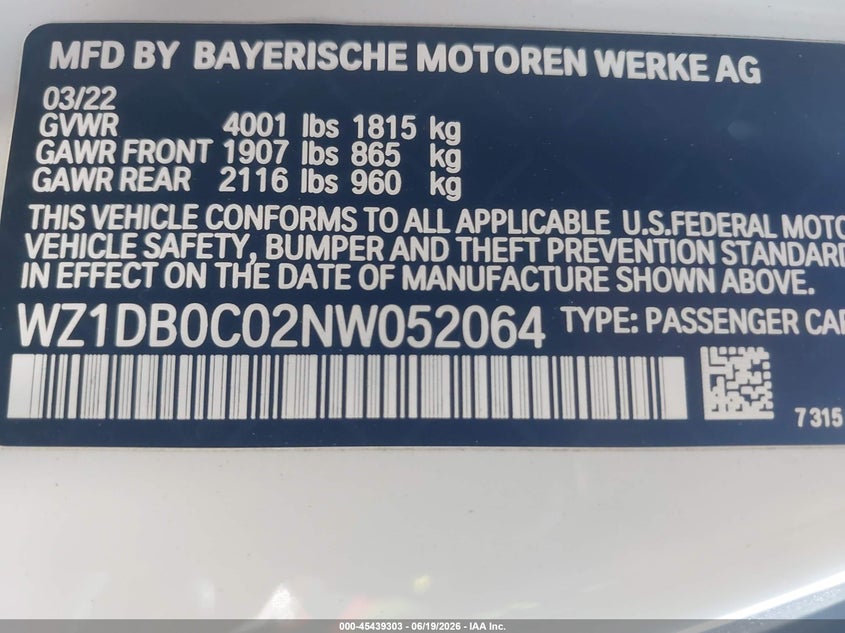 2022 Toyota Gr Supra 3.0 Premium VIN: WZ1DB0C02NW052064 Lot: 45439303