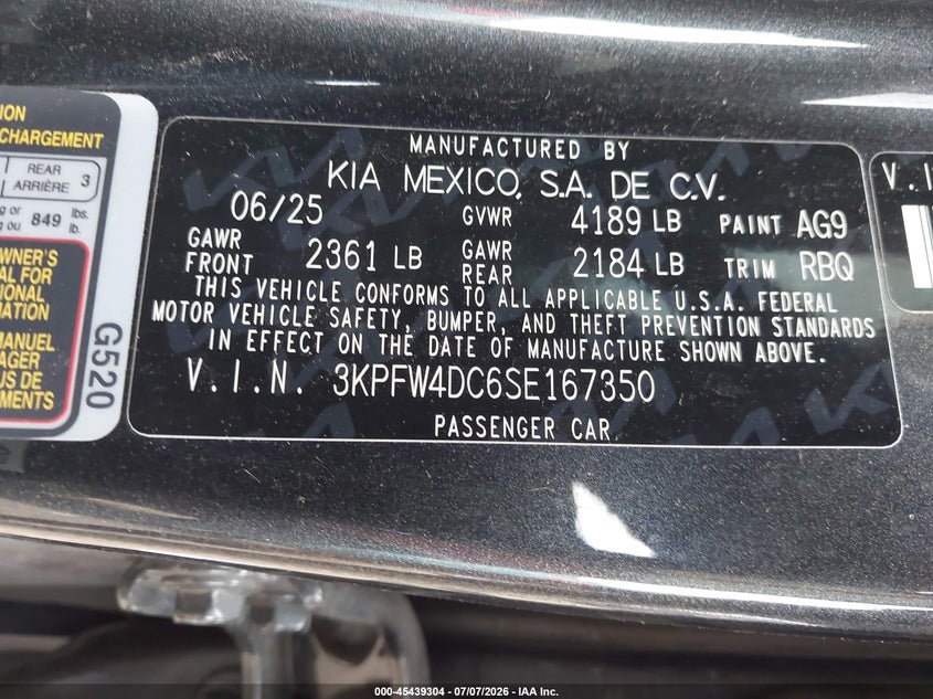 2025 Kia K4 Gt-Line Turbo VIN: 3KPFW4DC6SE167350 Lot: 45439304