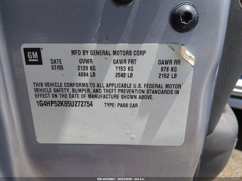 2005 Buick Lesabre Custom VIN: 1G4HP52K85U272754 Lot: 45439881
