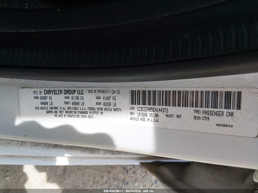 2014 Dodge Avenger Se VIN: 1C3CDZAB5EN144373 Lot: 45439913