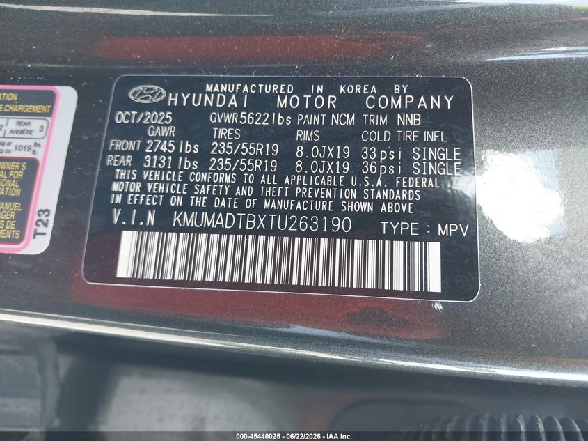 2026 Genesis Gv70 2.5T VIN: KMUMADTBXTU263190 Lot: 45440025