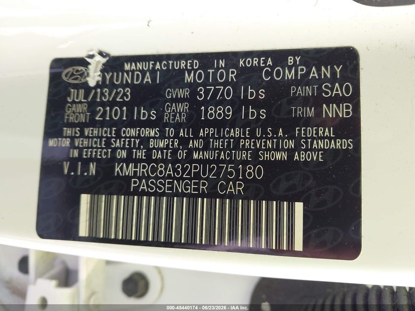 2023 Hyundai Venue Limited VIN: KMHRC8A32PU275180 Lot: 45440174