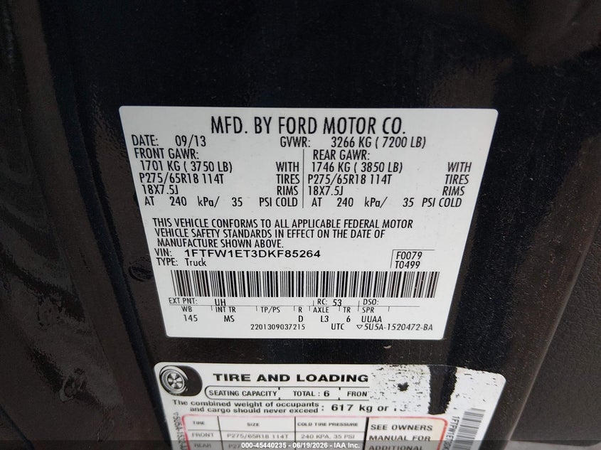 2013 FORD F-150 TRUCK 3.5L V-6 DI, DOHC, VVT, TURBO, 365HP