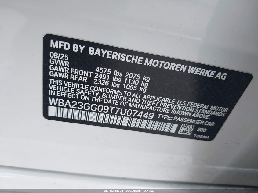 2026 BMW 228 Gran Coupe xDrive VIN: WBA23GG09T7U07449 Lot: 45440608