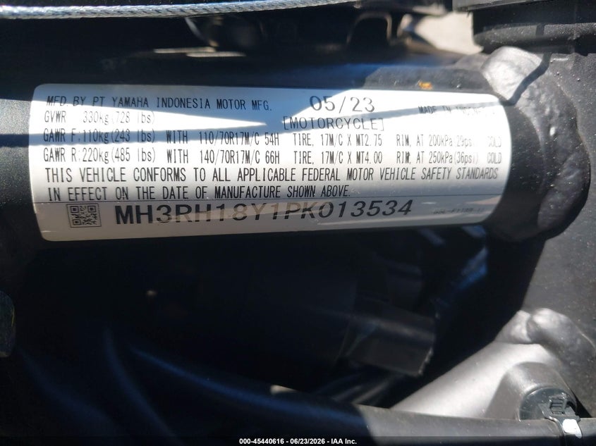 2023 Yamaha Yzfr3 A VIN: MH3RH18Y1PK013534 Lot: 45440616