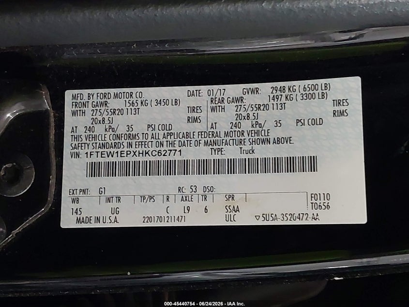 2017 FORD F-150 TRUCK 2.7L V-6 DI, DOHC, VVT, TURBO, 325HP