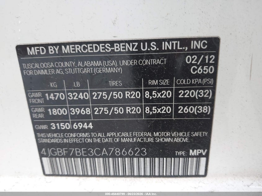 2012 Mercedes-Benz Gl 450 4Matic VIN: 4JGBF7BE3CA786623 Lot: 45440799