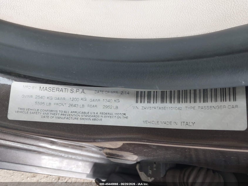 2014 Maserati Ghibli S Q4 VIN: ZAM57RTA5E1101042 Lot: 45440866