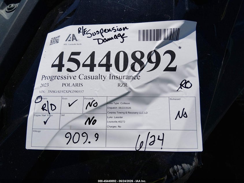 2023 Polaris Rzr Turbo R Sport VIN: 3NSGAE92XPG390557 Lot: 45440892