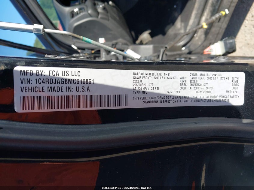 2021 Dodge Durango Sxt Plus Awd VIN: 1C4RDJAG8MC610861 Lot: 45441195