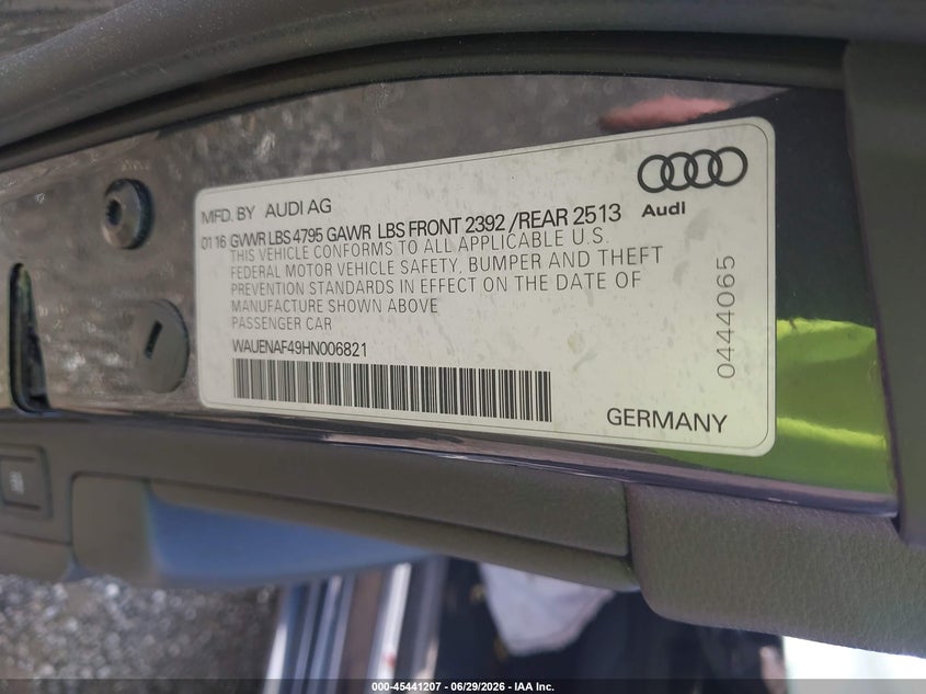 AUDI A4 2017 VIN WAUENAF49HN006821