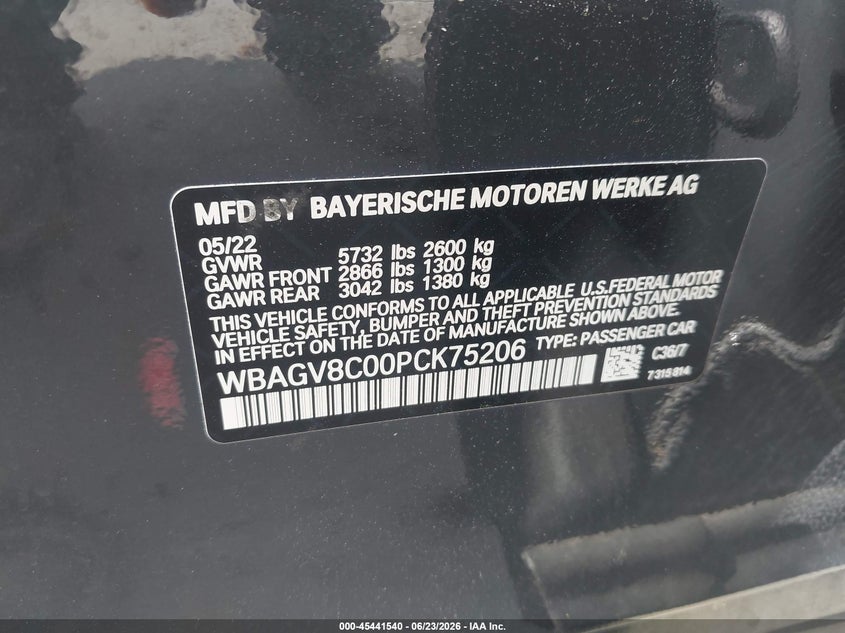 2023 BMW M850I Gtan Coupe xDrive VIN: WBAGV8C00PCK75206 Lot: 45441540