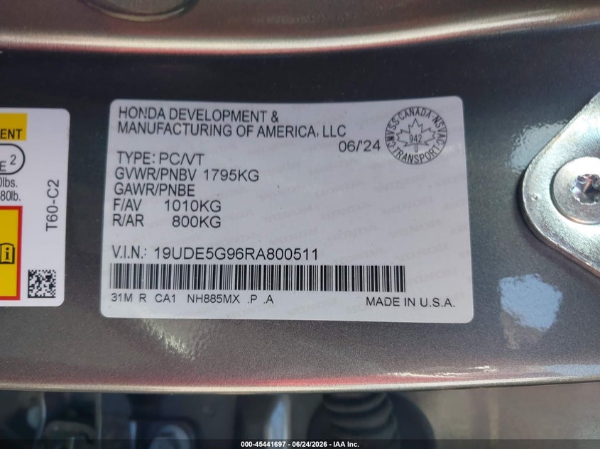 2024 Acura Integra Type S VIN: 19UDE5G96RA800511 Lot: 45441697