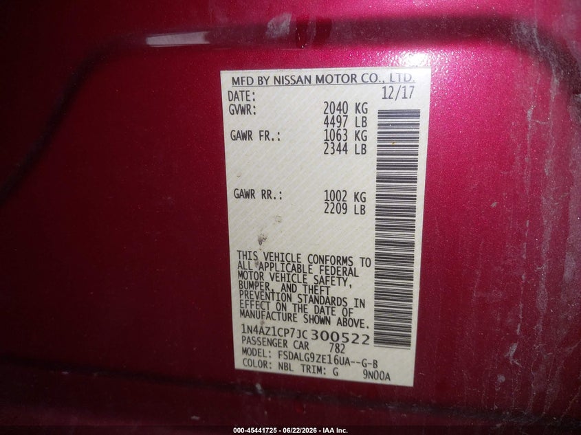 2018 Nissan Leaf Sl VIN: 1N4AZ1CP7JC300522 Lot: 45441725