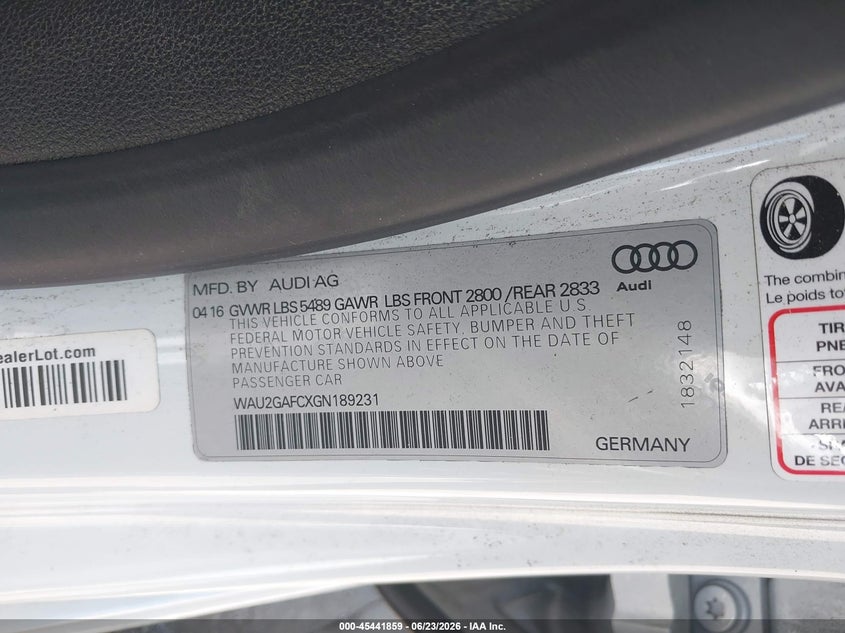2016 Audi A7 3.0T Premium Plus VIN: WAU2GAFCXGN189231 Lot: 45441859